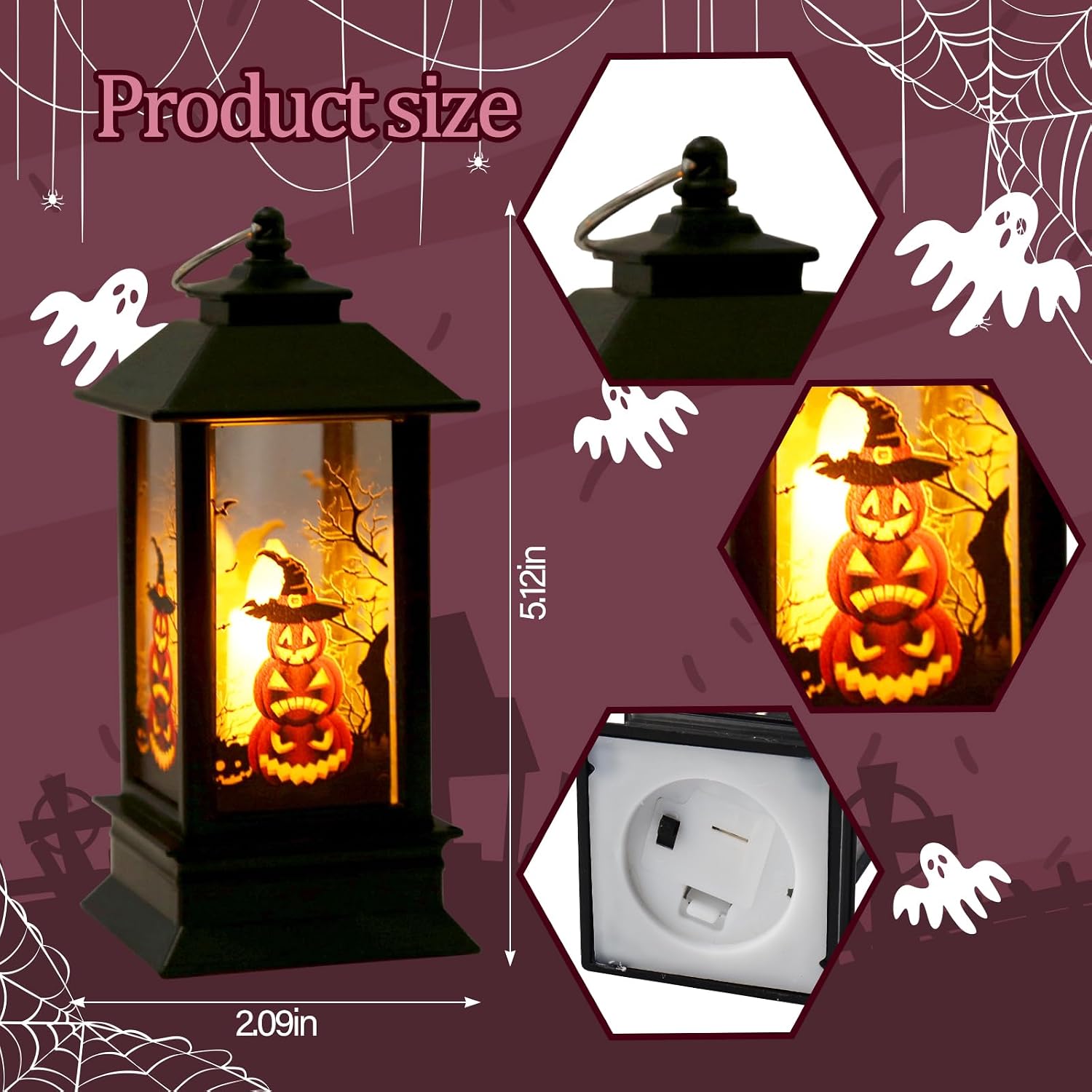 ABTOLS Halloween Decor Black Gothic Lantern Lights Mini Halloween Pumpkin Witch Bat Tree Candle Jack-o'-Lantern for Indoor Outdoor Table Decorations