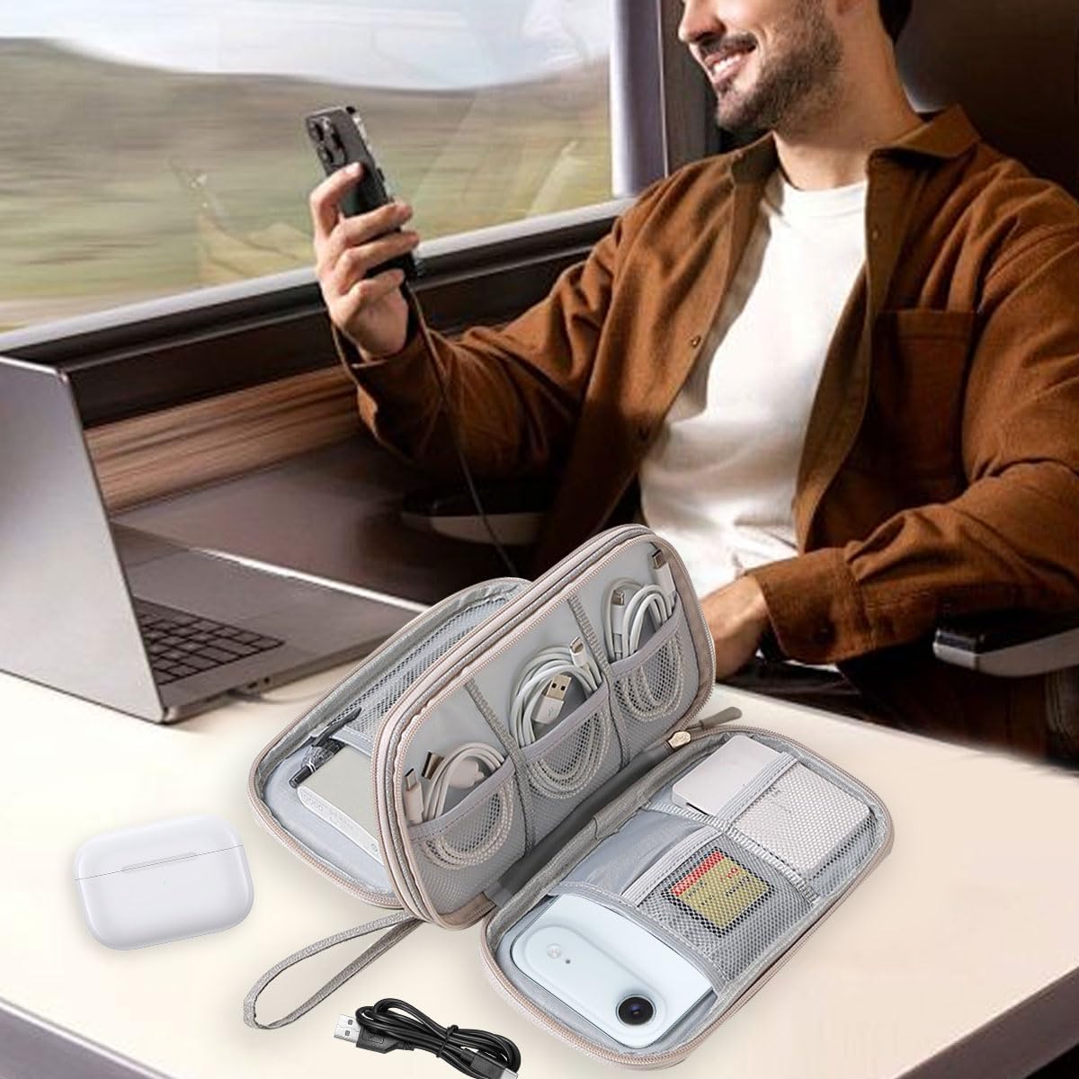 Electronics Organizer Travel Case, Tech Accessories Cord Storage Travel Bag