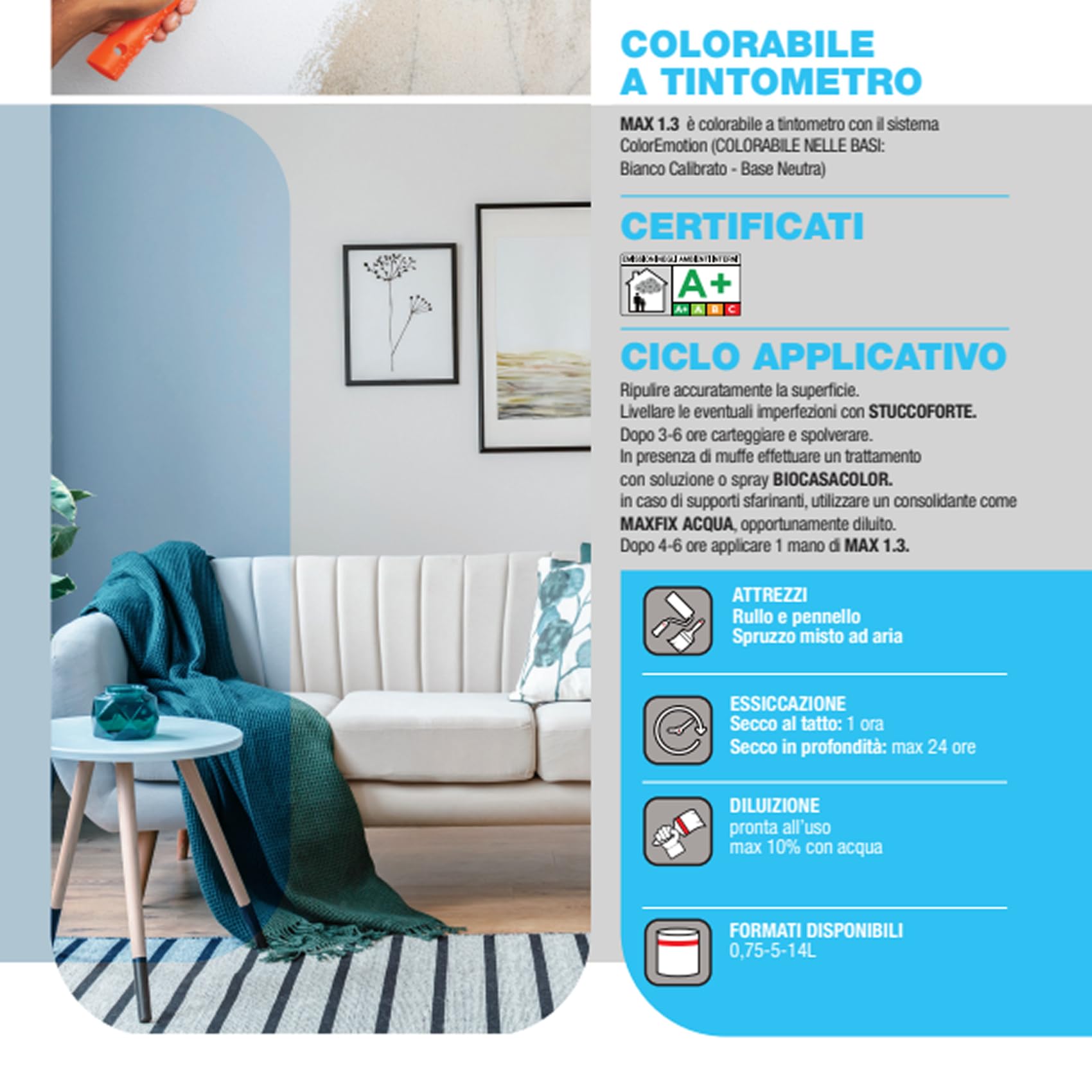 Pittura lavabile bianca Max 1.3 ottima copertura monomano senza fondo Lt. 14 Max Meyer