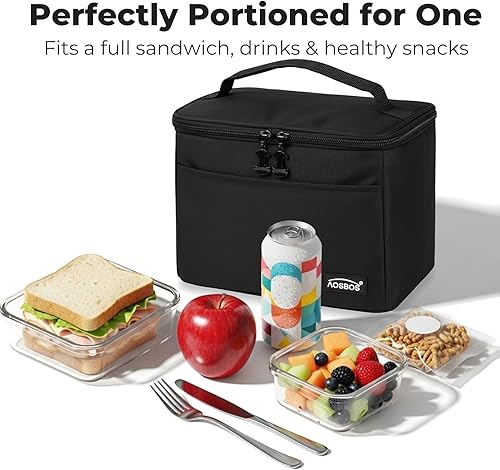 Miniatura 3 de Aosbos Lonchera negra para adultos, 7.5 l suave para el trabajo, oficina y picnic, a prueba de fugas, impermeable, cremalleras SBS
