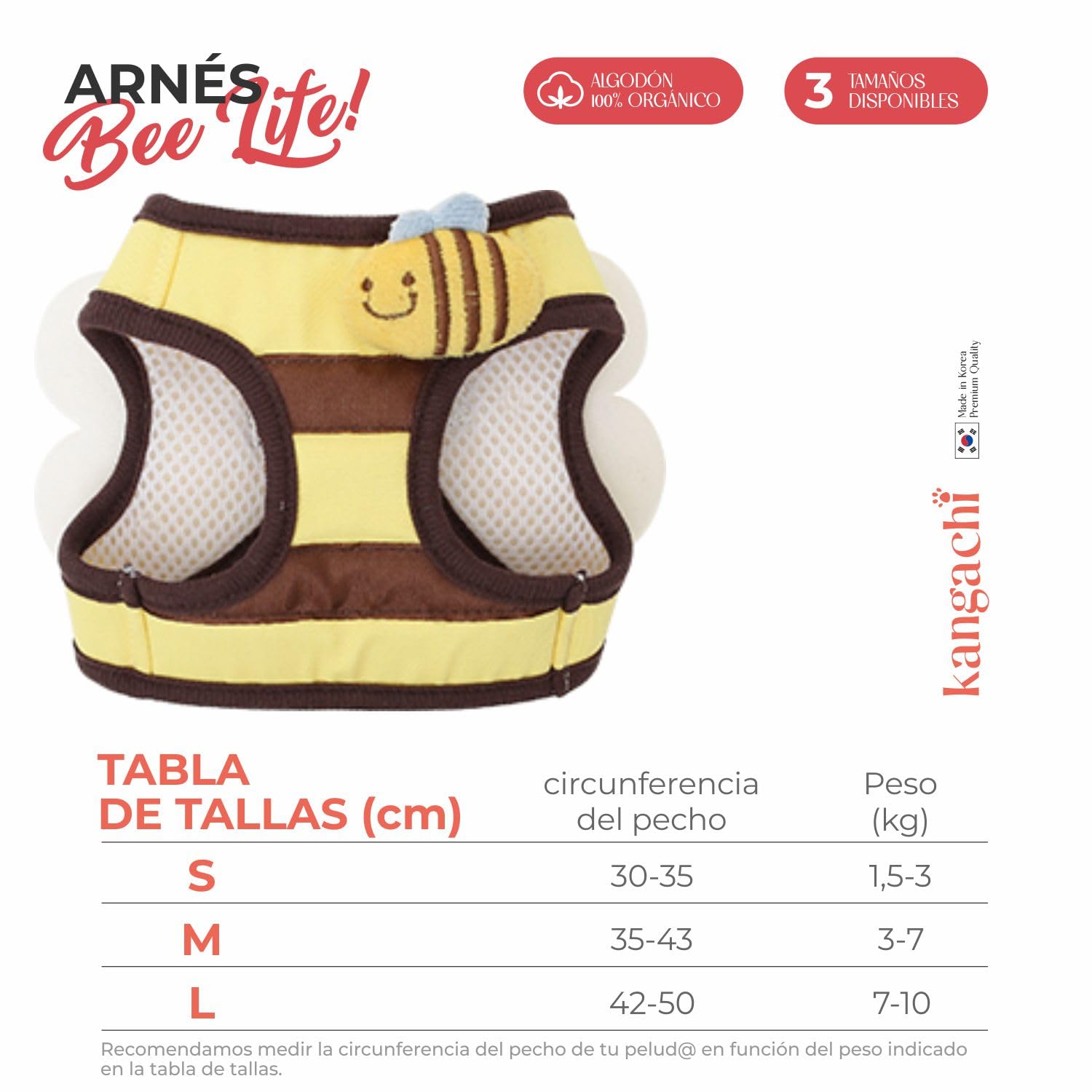 Its Dog & Kangachi - Arnés de Abeja con Correa, Arnés Honeybee, Arnes para Perros, Arnes para Vestir Moderno y Elegante, Ajuste Ergonómico, Perros Pequeños y Medianos, Made in Korea, Talla S