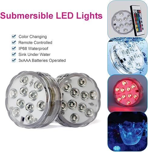 Miniatura 2 de Luces LED sumergibles con control remoto, luz LED subacuática que cambia de color, funciona con pilas, para piscina enterrada y piscina sobre