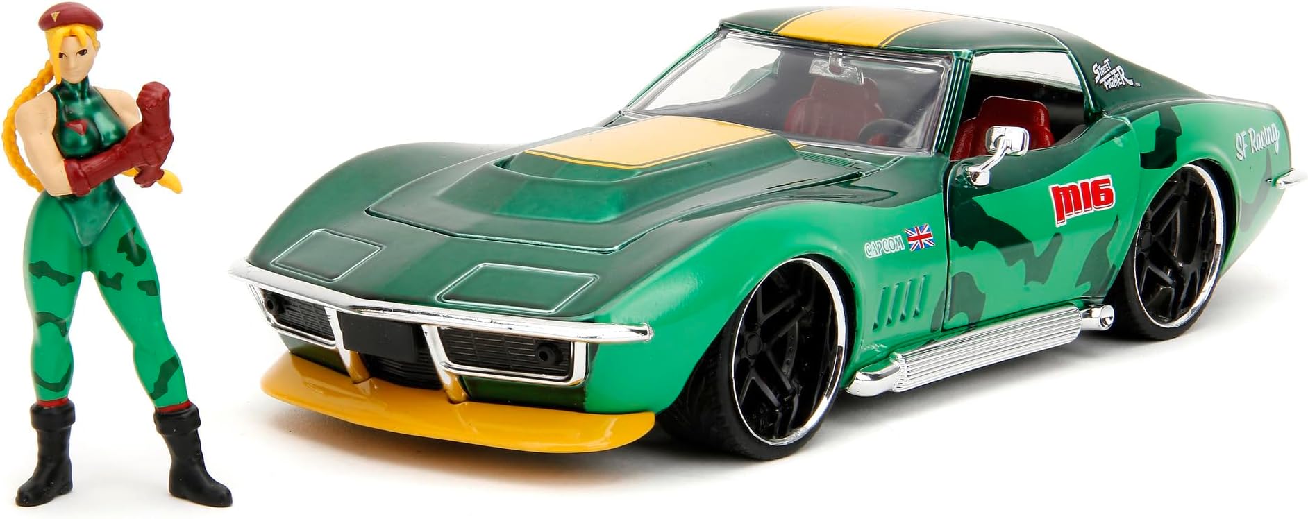 Street Fighter 1:24 1969 Chevrolet Corvette Stingray ZL1 & 2.75" Cammy Figure, Toys for Kids and Adults