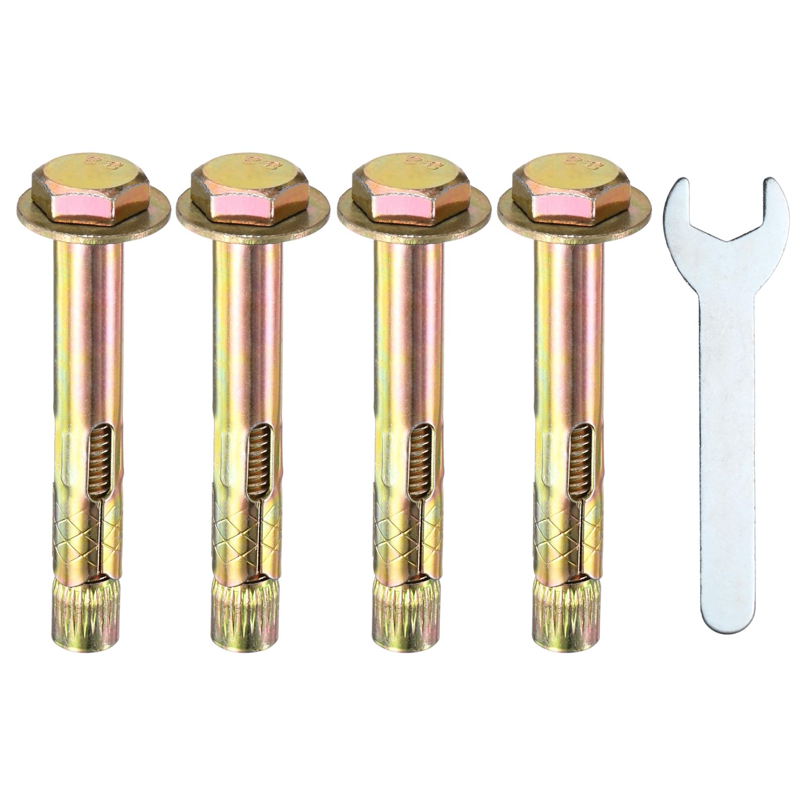 M METERXITY 4-Pack Hex Expansion Bolt, M10x80mm Colored Galvanized Iron-Carbon Steel External Hex Expansion Bolts W/ 17mm Wrench, Anti-Corrosion Metal Bolt for Concrete/Dry Brick/Block Walls