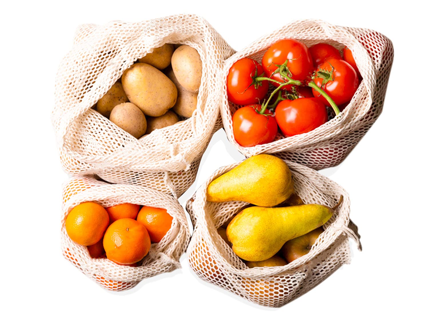 Reusable Organic Cotton Produce Bags - Set Of 6 Drawstring Mesh Bags For Grocery Shopping, Washable - View #4