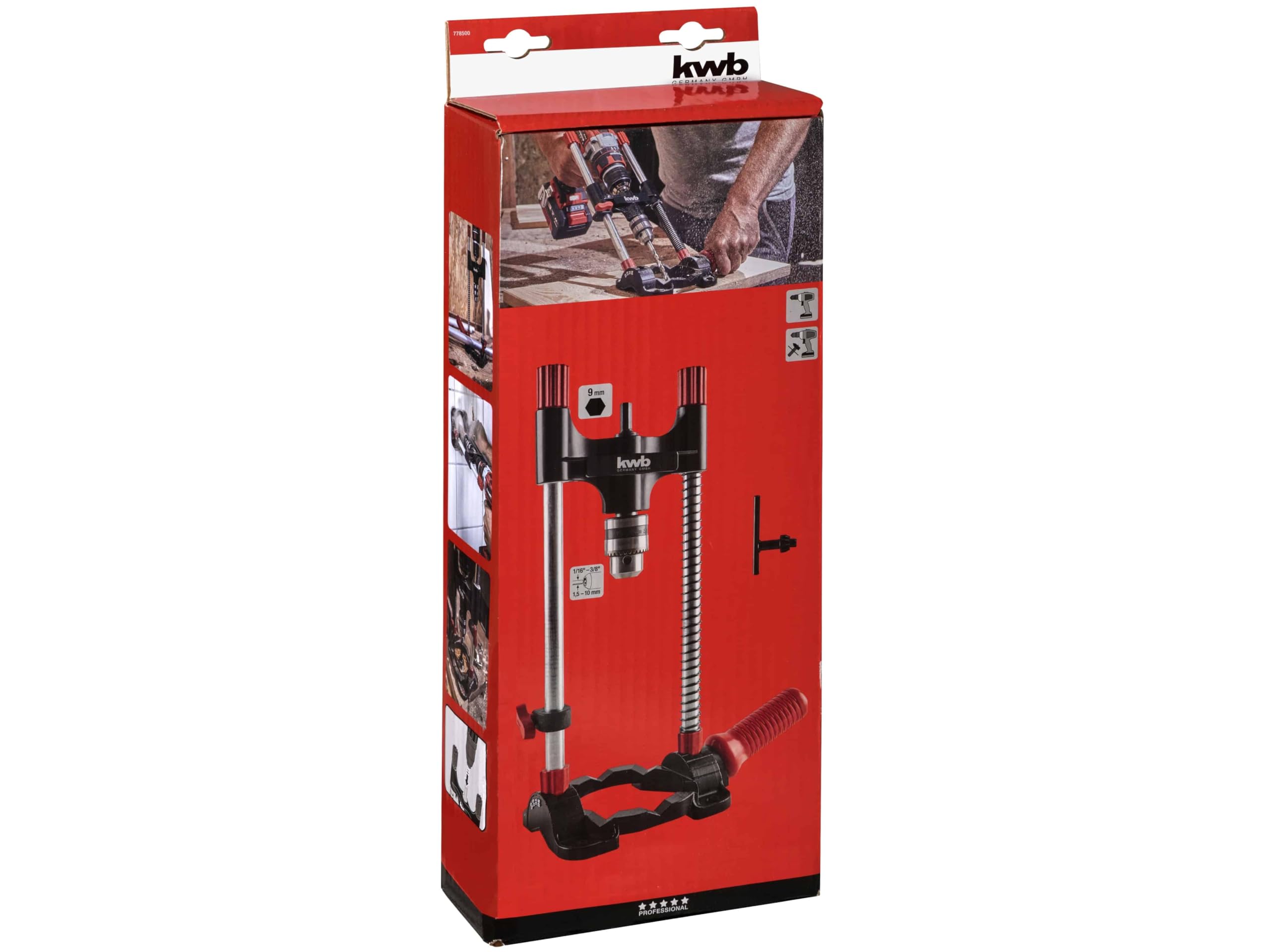 kwb Mobiler Bohrständer mit Bohrfutter, für präzises Bohren, Einstellbare Winkelarretierung, für Flächen und runde Werkstücke, Manuell, Standard, Grau