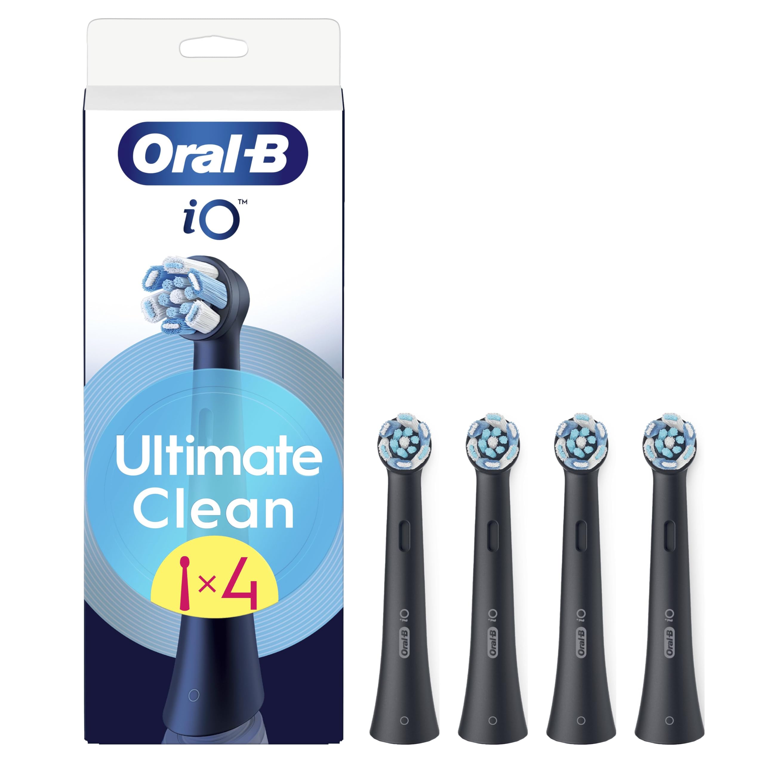 Oral-B Testine di Ricambio iO Series Ultimate Clean Nere, 4 Testine di Ricambio per Spazzolino Elettrico Oral B, Rotonde Originali, con setole CrissCross per rimuovere la placca