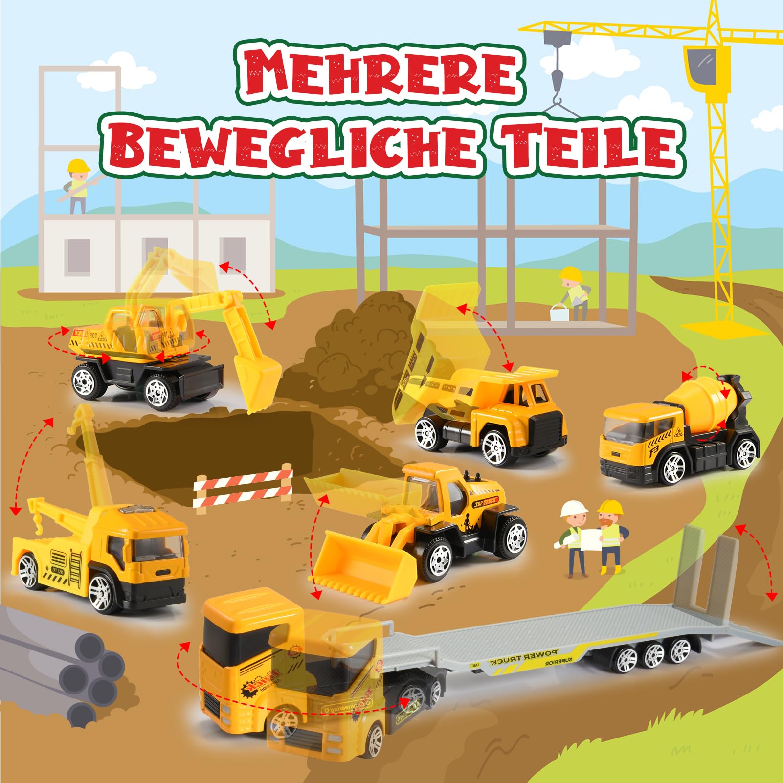 EUCOCO Adventskalender Auto Kinder 2026, Spielzeug ab 1 2 3 4 5 6 Jahre Junge Weihnachtskalender Kinder 2-6 Jahre Geschenk Junge 1-6 Jahre Baustelle Spielzeug ab 1-6 Kleine Geschenke für Jungen