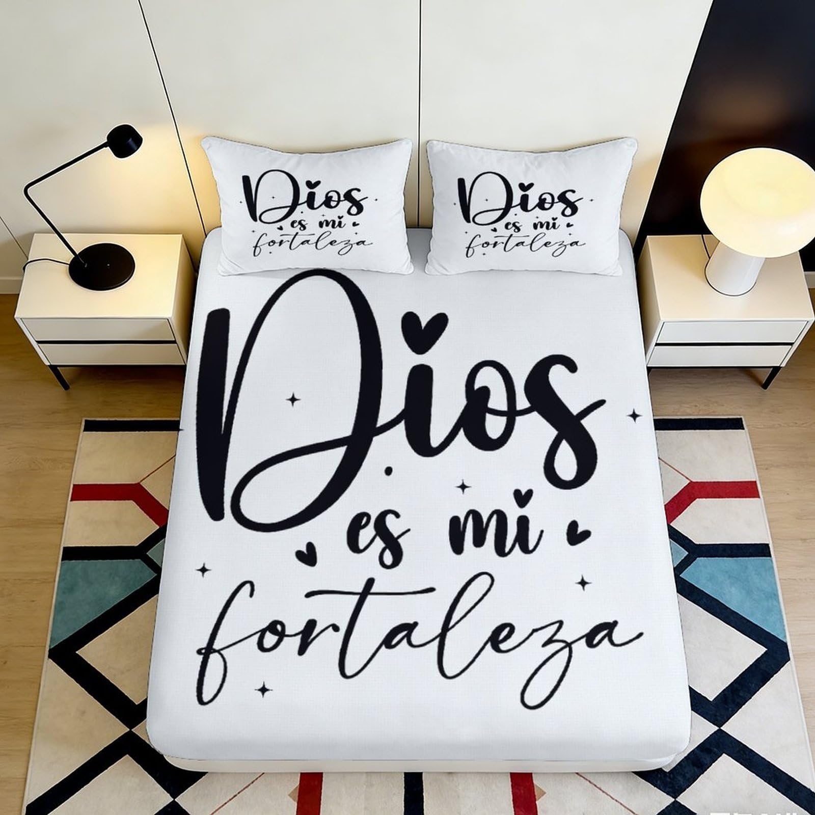 3D Printed Inspirational Script Fitted Sheet Microfiber Soft White Black Religious Quote Bed Cover for Bedroom Guest Room Decor 90x200x25cm