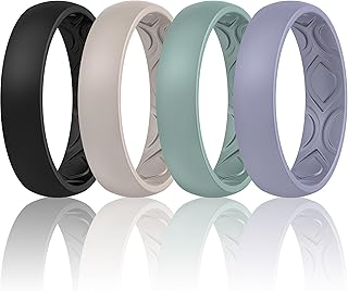 Women Breathable Air Grooves Silicone Wedding Bands Promise Rings 5.5mm Wide 1.8mm Thick - 1/4/8/12 Variety Multipack