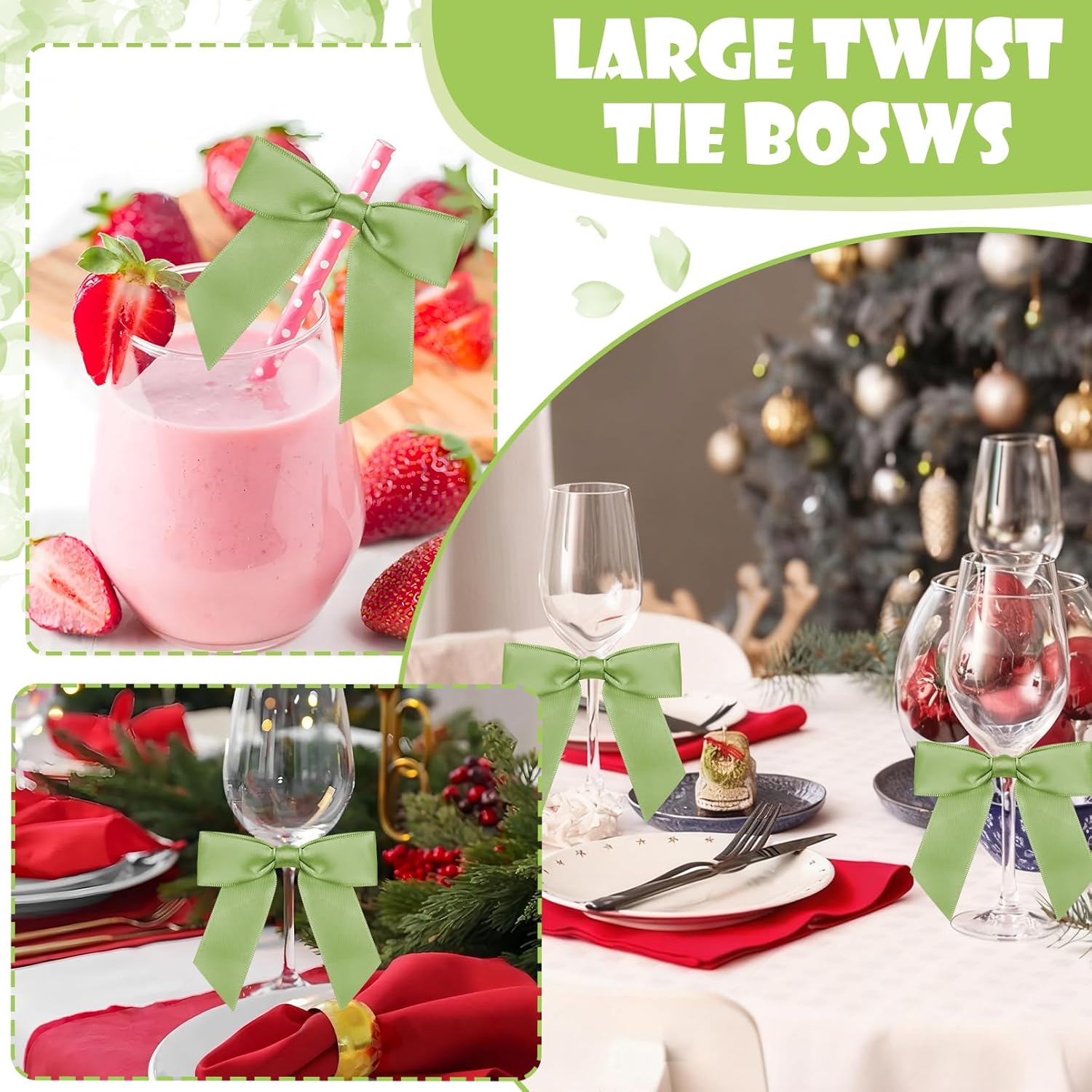 Blcculi 50 Pcs Satin Ribbon Bows,Sage Green Twist Tie Bow,Sage Green Satin Ribbon Bows for Gift Wrapping,3.5" Premade Bow for Treat Bags Crafts Wedding Bridal Shower Birthday Christmas Partyr - Image 5