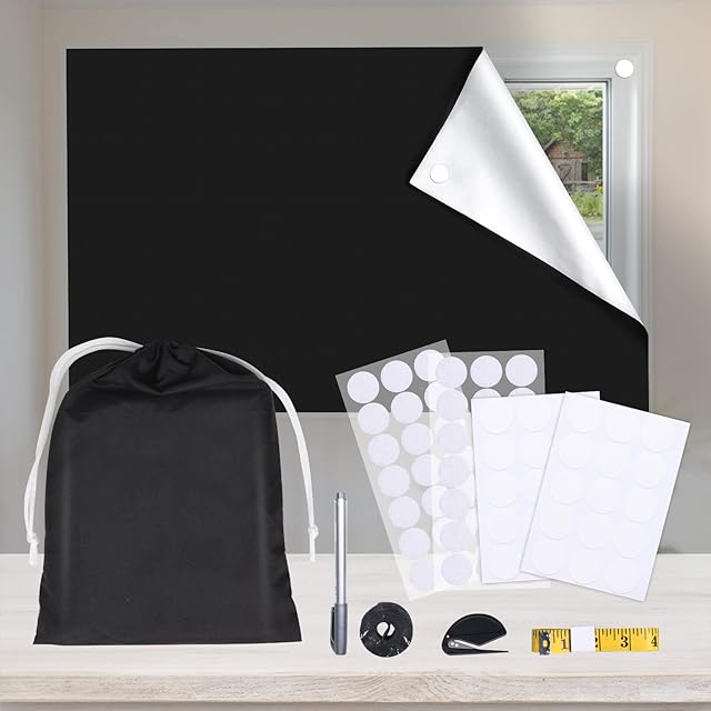 Portable Blackout Blinds for Bedroom, 100% Blackout Material Travel Temporary Black out Blinds Stick on, 300x145cm Cut to Size No Drilling Windows Blinds for Loft, Caravan