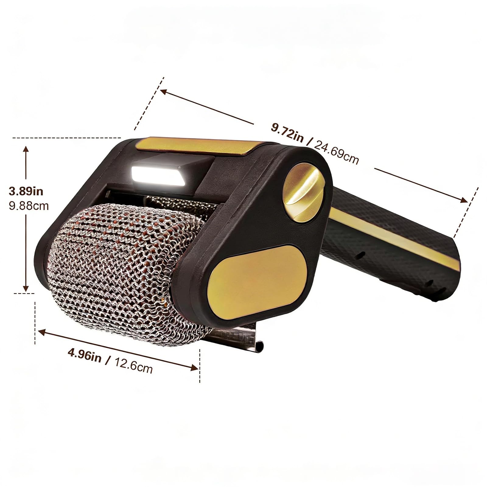 Spazzola per Griglia Elettrica Ricaricabile, Pulitore Barbecue con LED Integrato, Testa Spazzola Rimovibile, Autonomia 3–4 Ore, Kit BBQ Senza Fili 350 rpm Brown