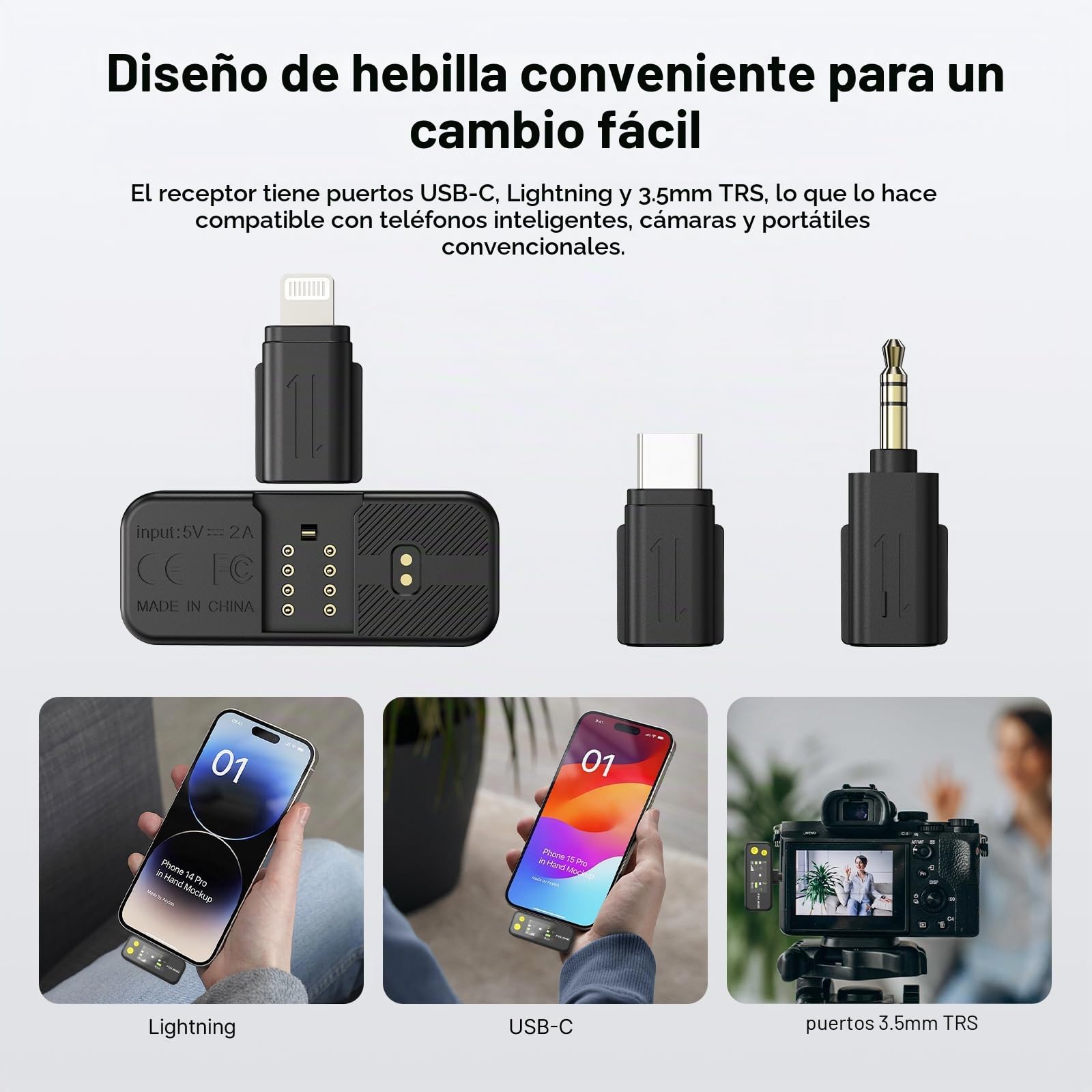 FULAIM X5M Micrófono inalámbrico 3 en 1, micro corbata portátil con reducción de ruido, transmisión de 200 m, compatible con iPhone/Android/Cámara/PC, 18 horas Autonomía, Plug & Play con funda de