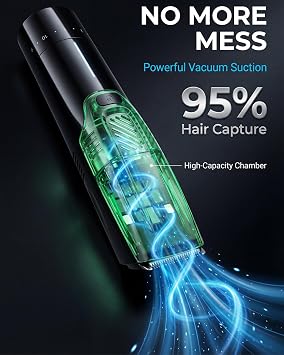 Vacuum Beard Trimmer for Men 2-Speed Adjustable Suction & Power, IPX6 Waterproof Wet/Dry Cordless Hair Clipper. 40 Length Settings (0.5-20mm), USB-C Fast Charge, Magnetic Easy-Clean Bin&Travel Lock