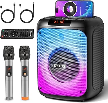 Karaoke Machine for Adults with 2 Microphone, 120W Portable Bluetooth Speaker with Lights for Adult & Kids, Karaoke Microphone with PA System Supports USB/TF/FM/AUX for Home Party, Home System Package