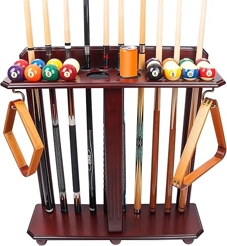 Miniatura 14 de GSE Games & Sports Expert Estantes para tacos de billar con soporte de suelo estilo esquinero con contadores de puntuación, contiene tacos de