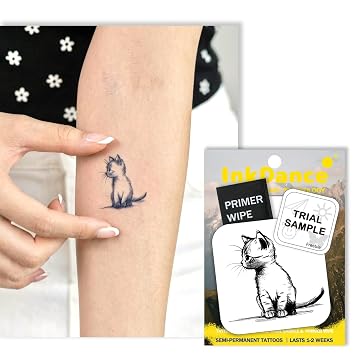 Semi-Permanent Tattoo, Micro Cute Kitten, Long Lasting Temporary Tattoos, Waterproof Plant-Based Ink, Lasts 1-2 Weeks, Color Develops in 24 Hours MNF197