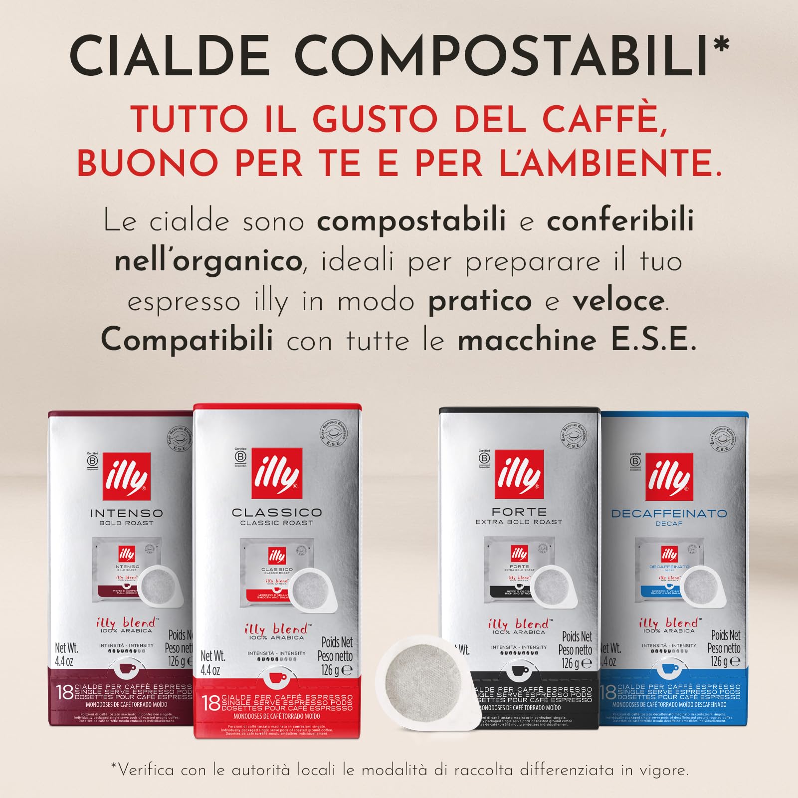 illy, Caffè in Cialde E.S.E Monodose Tostato INTENSO, 100% Arabica con Note di Cacao e Frutta Secca, Retrogusto Pieno e Corposo, 12 Confezioni da 18 Cialde Compostabili