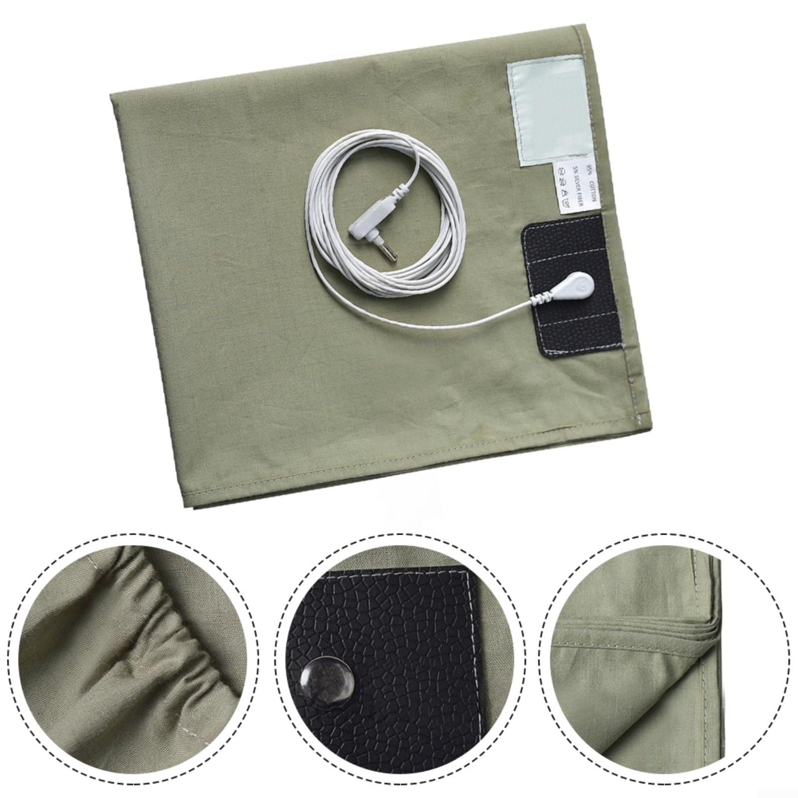 Lenzuolo di messa a terra conduttivo 95% cotone 5% fibra d'argento con messa a terra con cavo per scarico statico sonno verde (180 x 200 cm)
