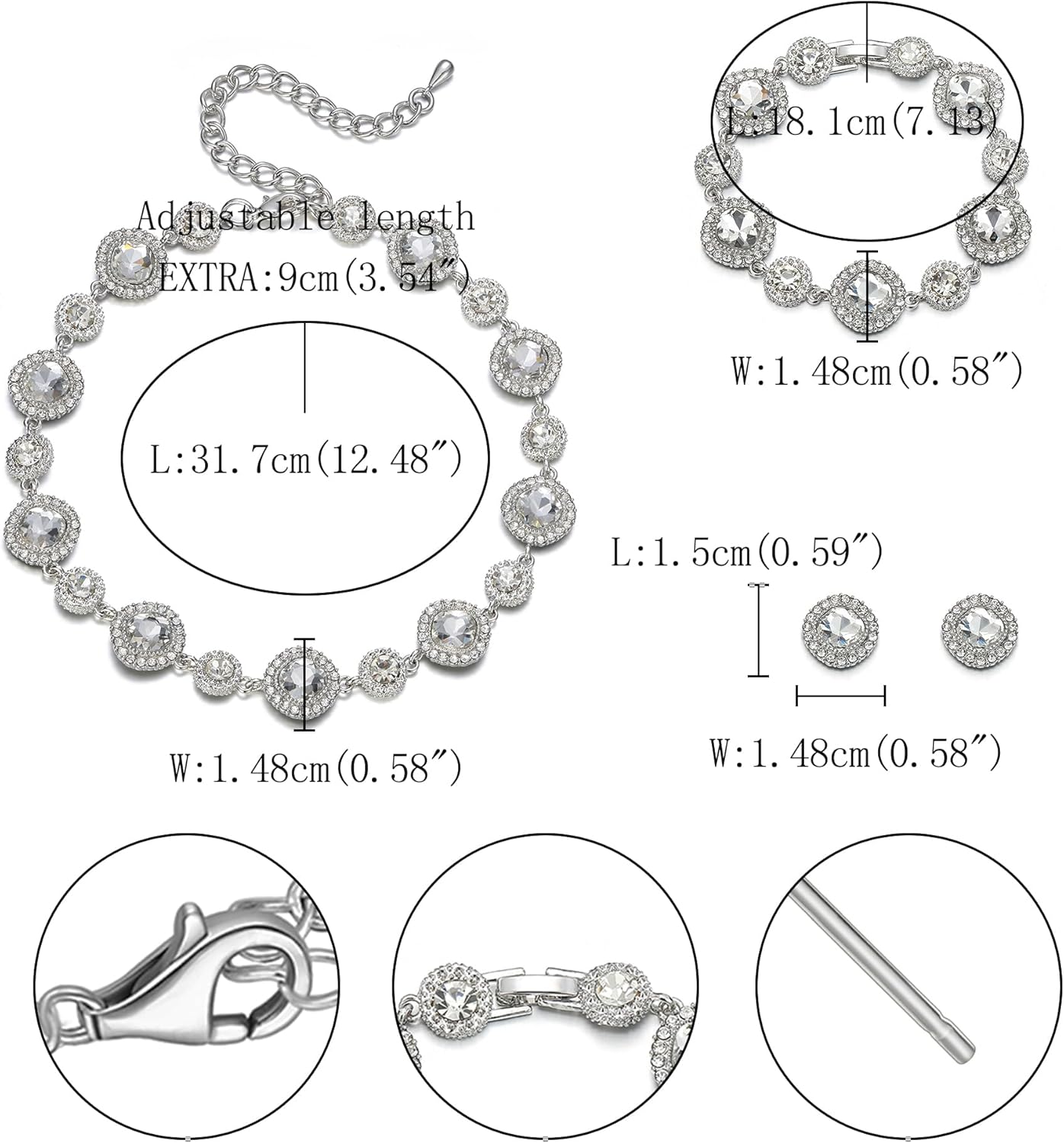 FANZE Crystal Jewelry Sets Gold and Silver Sparkly Rhinestone Necklace Bracelet and Earrings Set Formal Prom Bridal Wedding Costume Accessory for Women