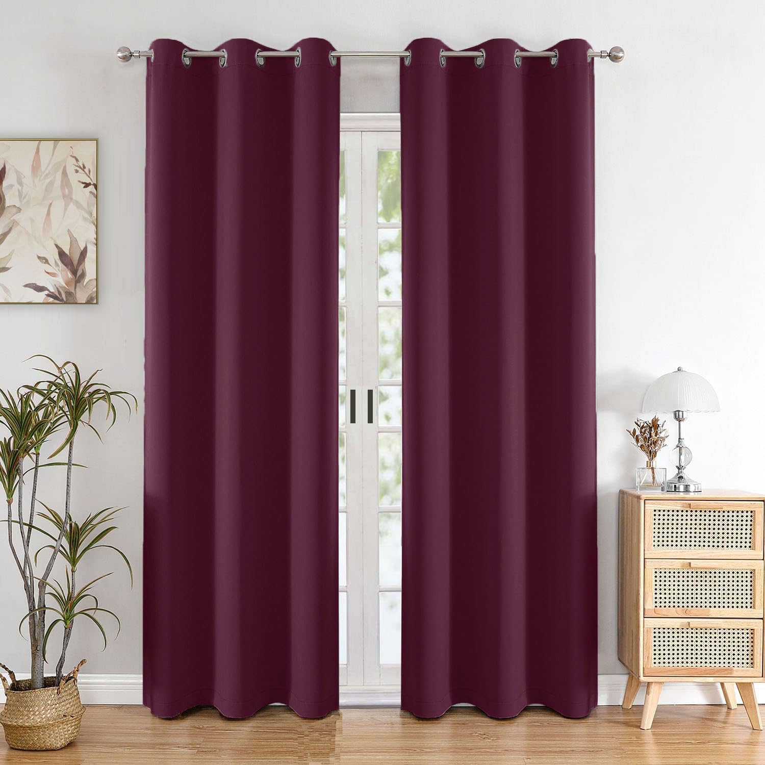 HOMEMONDE Long Door 8 Feet Geometric Opaque Curtain Pack of 2 - Light Blocking 92% Blackout Geometric Curtains for Living Room, Thermal Insulation Drapes - (Wine, 96 Inch)