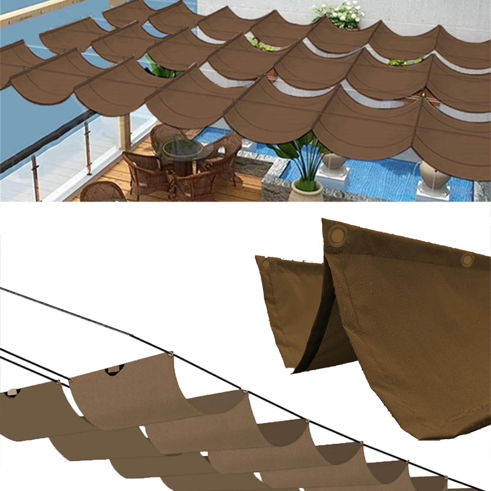 Vela Ombreggiante a Onda Retrattile Tenda a Vela Parasole per Esterno Vele Ombreggianti Impermeabile Telo Parasole con Fune Occhiellato Protezione UV 95% per Giardino Terrazza (Caffè,3x5m(BxL))