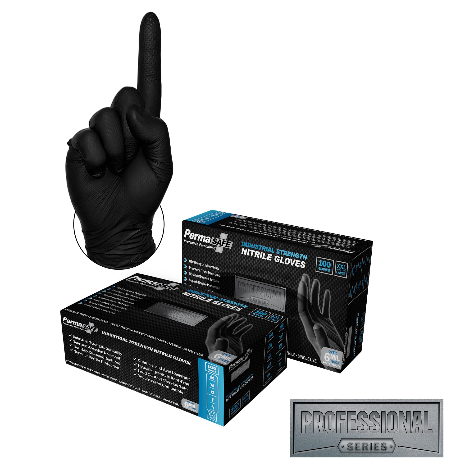 PermaSafe HD Black Nitrile Industrial Gloves