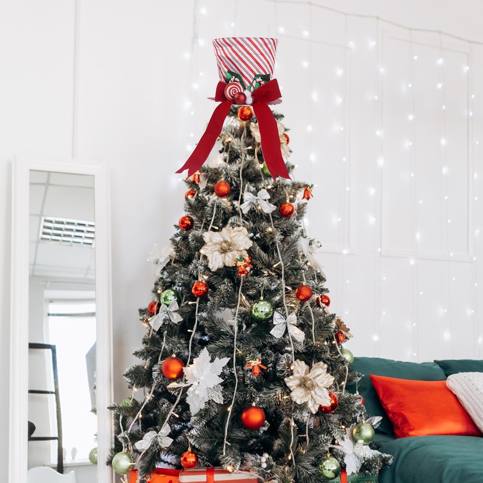 Weihnachtsbaumspitze Als Zylinderhut – Mit Glitzernden Pailletten & Schleifenband | Rosa Design Für Baum, Tisch Oder Schneemann | Wiederverwendbar