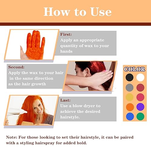 Miniatura 7 de Cera de color naranja para el cabello, lavable temporalmente, tinte temporal de color para el cabello para niños, cera de pintura de maquillaje para
