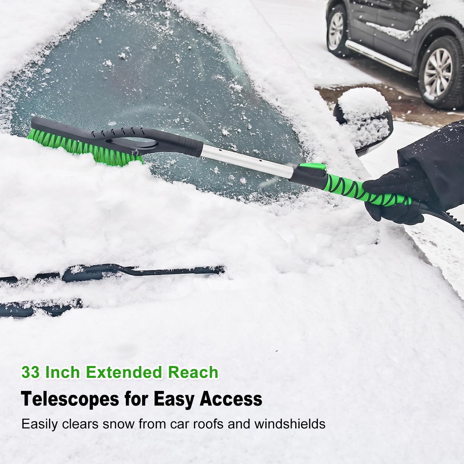 HEEYA Raschietto per ghiaccio e spazzola per auto, spazzola da neve estensibile e raschietto per ghiaccio per parabrezza auto, raschietto per neve e spazzola con impugnatura in schiuma, per SUV
