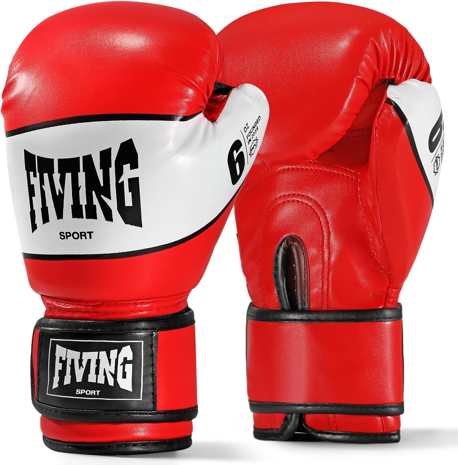 FIVING Kids Boxing Gloves, Youth Training Gloves, Sparring for Punching Bag, Kickboxing, Muay Thai, MMA (Red and White, 6oz)
