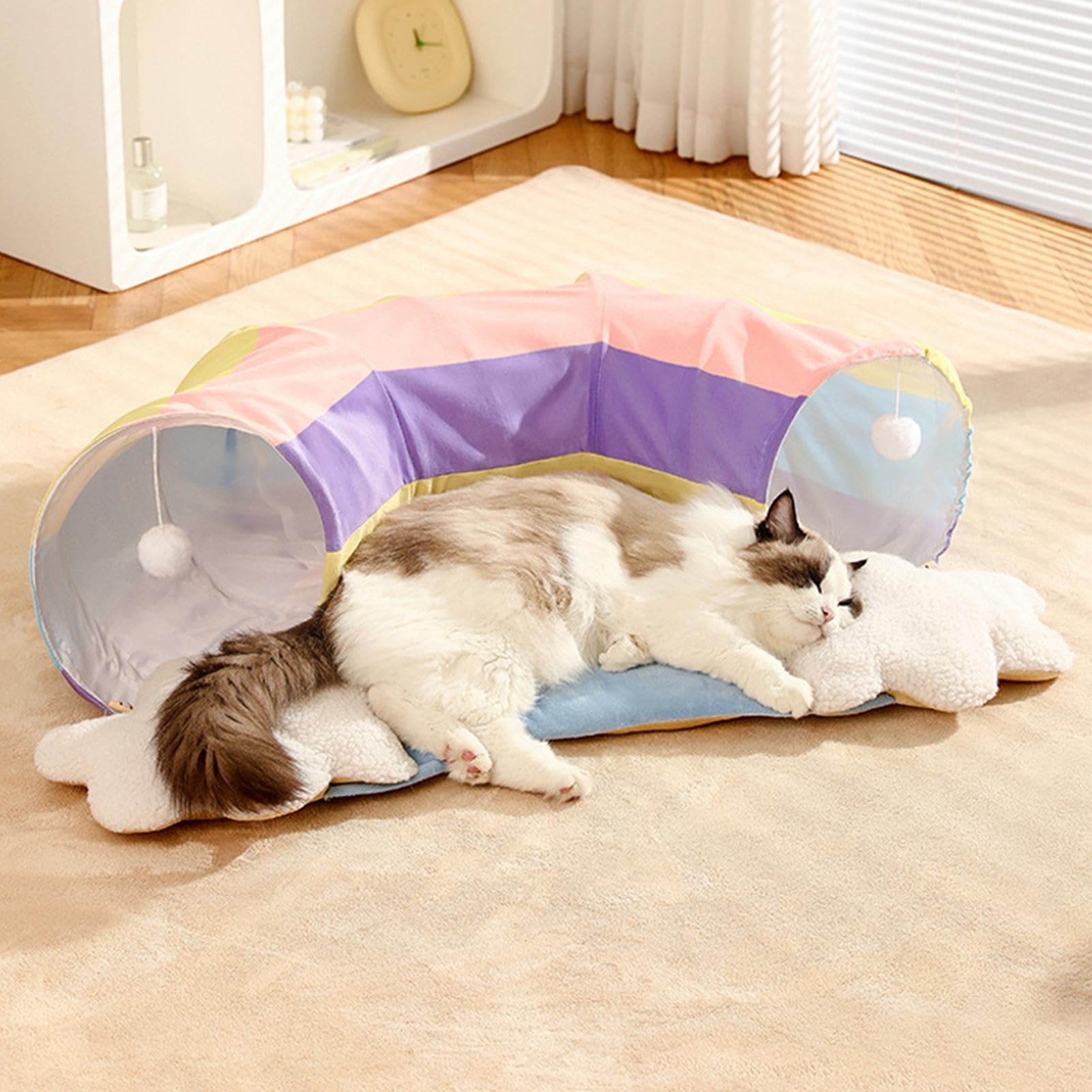 Amazon.co.jp: 猫遊びトンネル、屋内猫用猫迷路, レインボートンネル猫