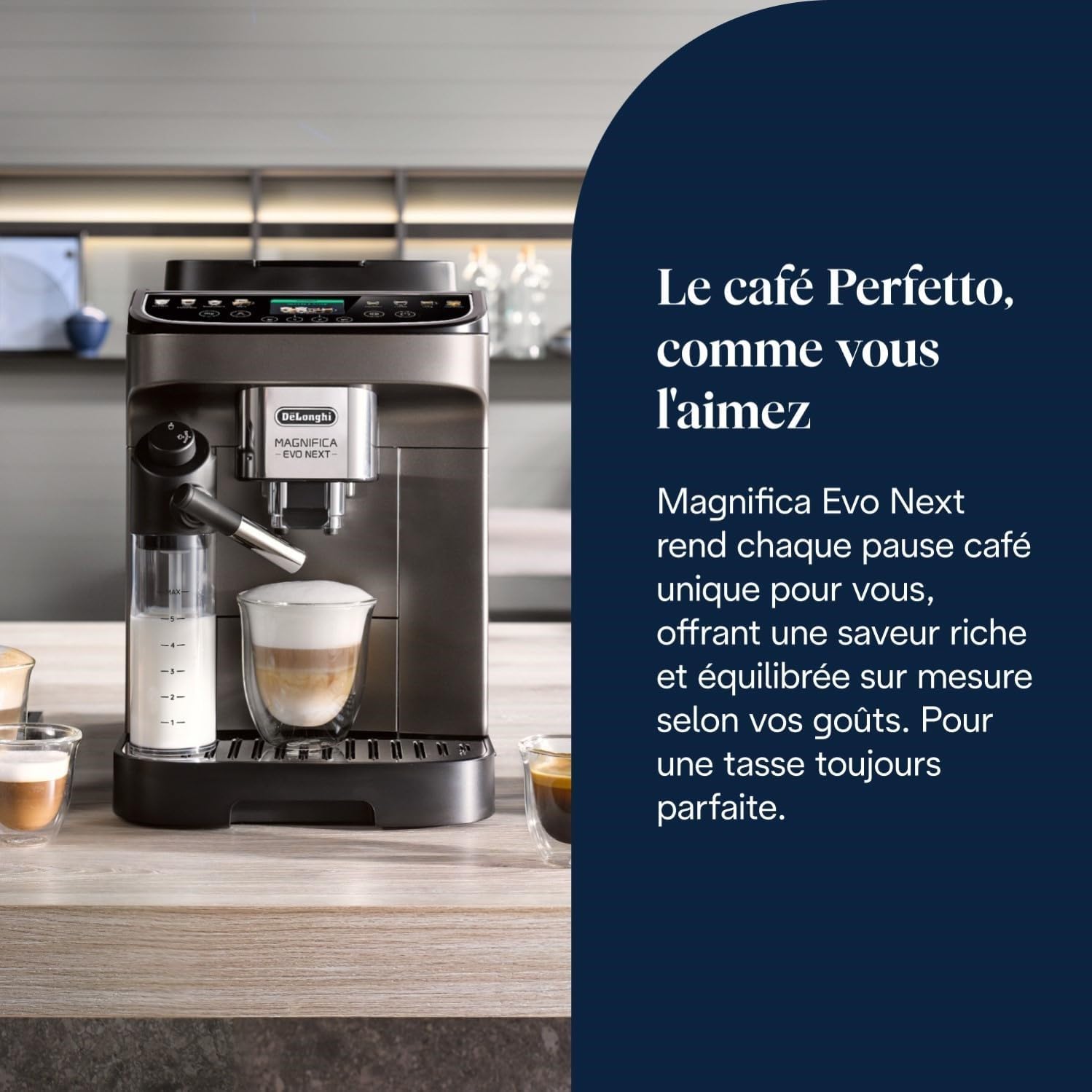 De’Longhi Magnifica Evo Next - Perfetto Machine à Café Automatique avec LatteCrema Mousseur à Lait Automatique, 13 Boissons en une Seule Touche, Écran Tactile Couleurs, Titane et Noir (ECAM312.80.TB)