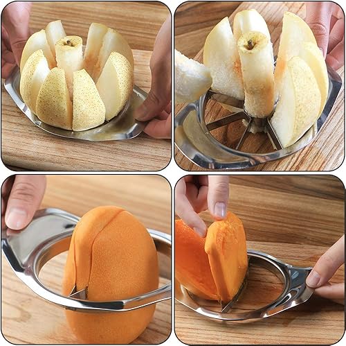 Miniatura 4 de CHUNCIN - Juego de cortador de frutas y cortador de mango, acero inoxidable, 8 cuchillas, mango ergonómico para pera y cebolla, 2 unidades