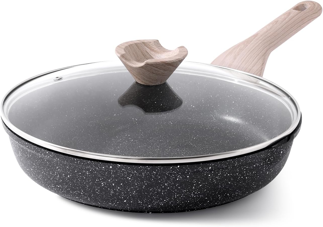 Kordisen Frying Pans Nonstick with Lid, 11 Inch Skillet with Lid, Induction Cooking Pan, Stay-Cool Handle, Compatible with All Stovetops, PFOA Free