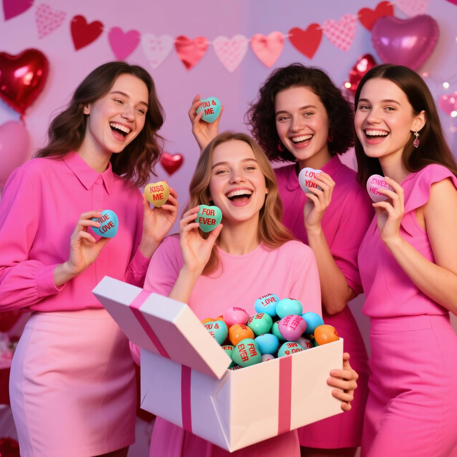 Liliful 100 Pcs Heart Stress Balls Valentines Gifts Fidget Toys Valentine's Day Conversation Candy Heart Relief Stress Squeeze Ball for Anxiety Relief Coworker Employee Gift Reward (Macaron)