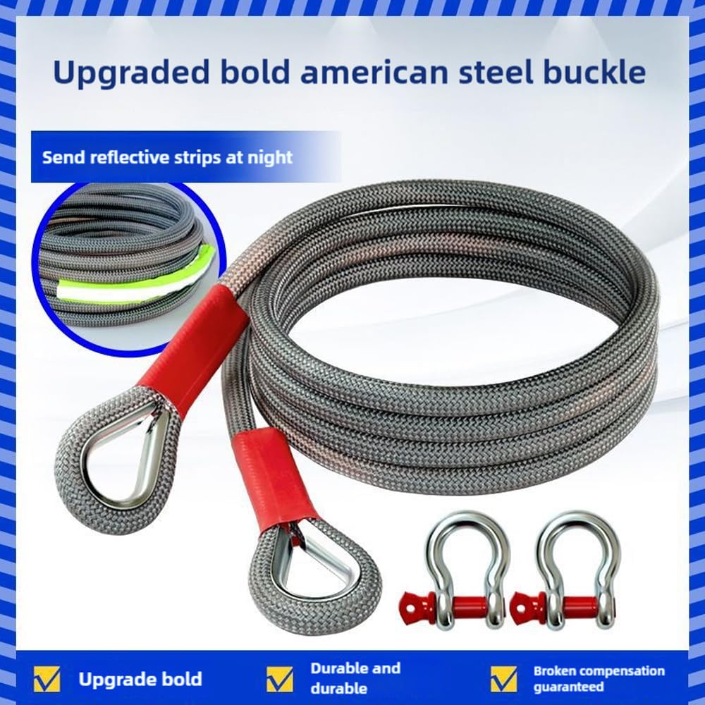 Corde de remorquage de récupération cinétique 5M10T Sangles de remorquage Robustes 22000 LB avec 2 manilles à Anneaux,Corde de remorquage cinétique en Nylon pour camionnette 4WD SUV ATV UTV ﻿ (5m10t)