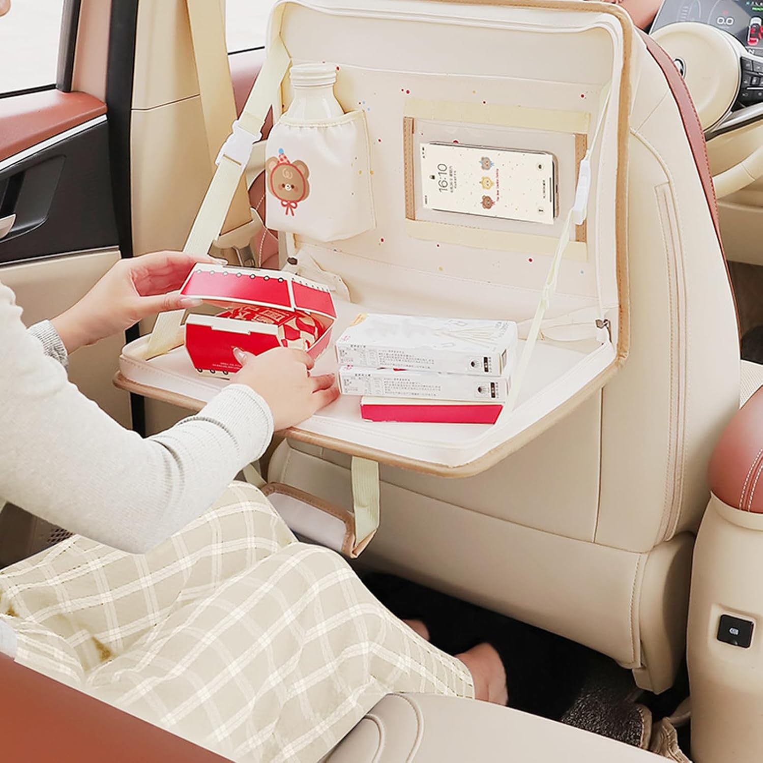 Convenient Car Backseat Storage Solution Bag Laptop Desk Food Trays For Organizing Items Like Hat & Toy
