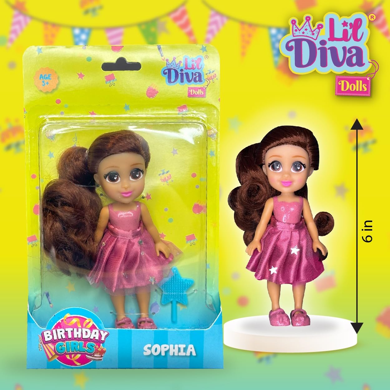 Li'l Diva Dolls 6" SOPHIA Fashion Doll for Girls |Soft Movable Body with Realistic Features|Birthday Gift for Kids 3+ Years |Early Learning Toy for Girls | Ideal Gift for Birthdays & Special Occasions 1