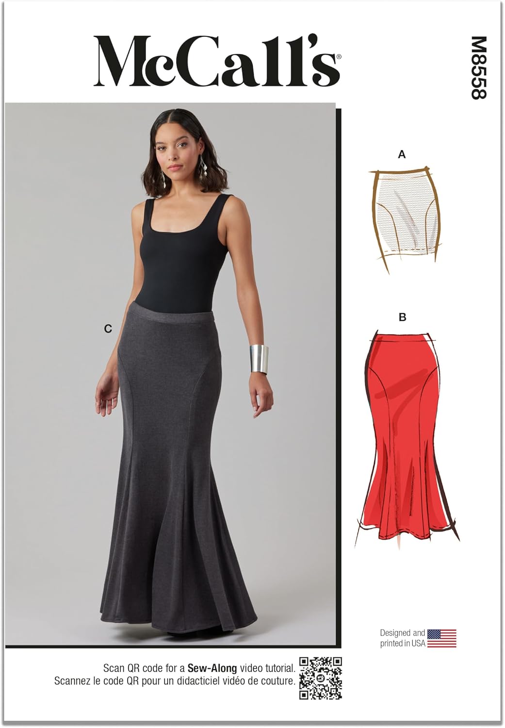 McCall's M8558Y5 Misses' Pull-on Close-Fitting Knit Skirt Sewing Pattern Packet, Design Code M8558, Sizes 18-20-22-24-26