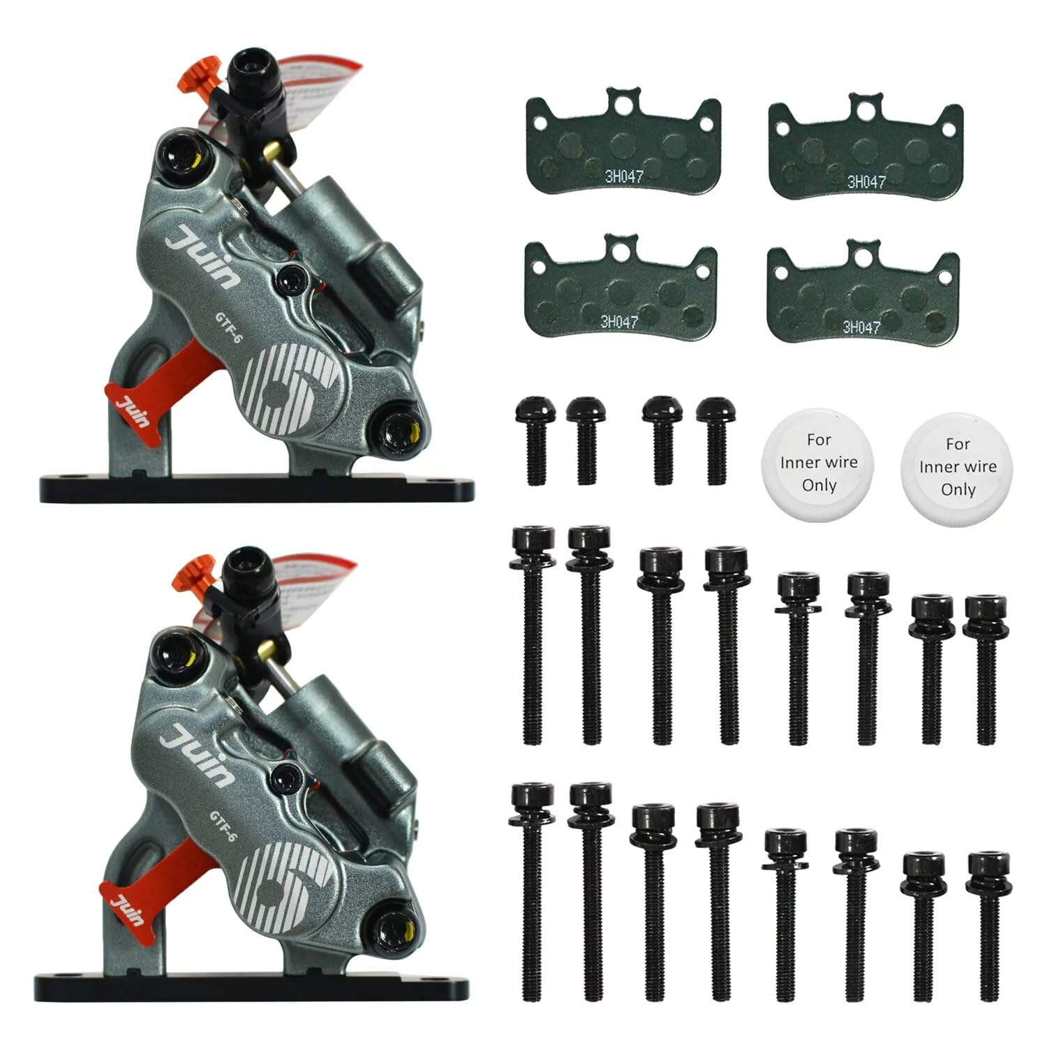 Juin TechGTF-6 6 Pistons FlatMount eBike CX Hydraulic Disc Brake Caliper Set, Gray, JT3015-2