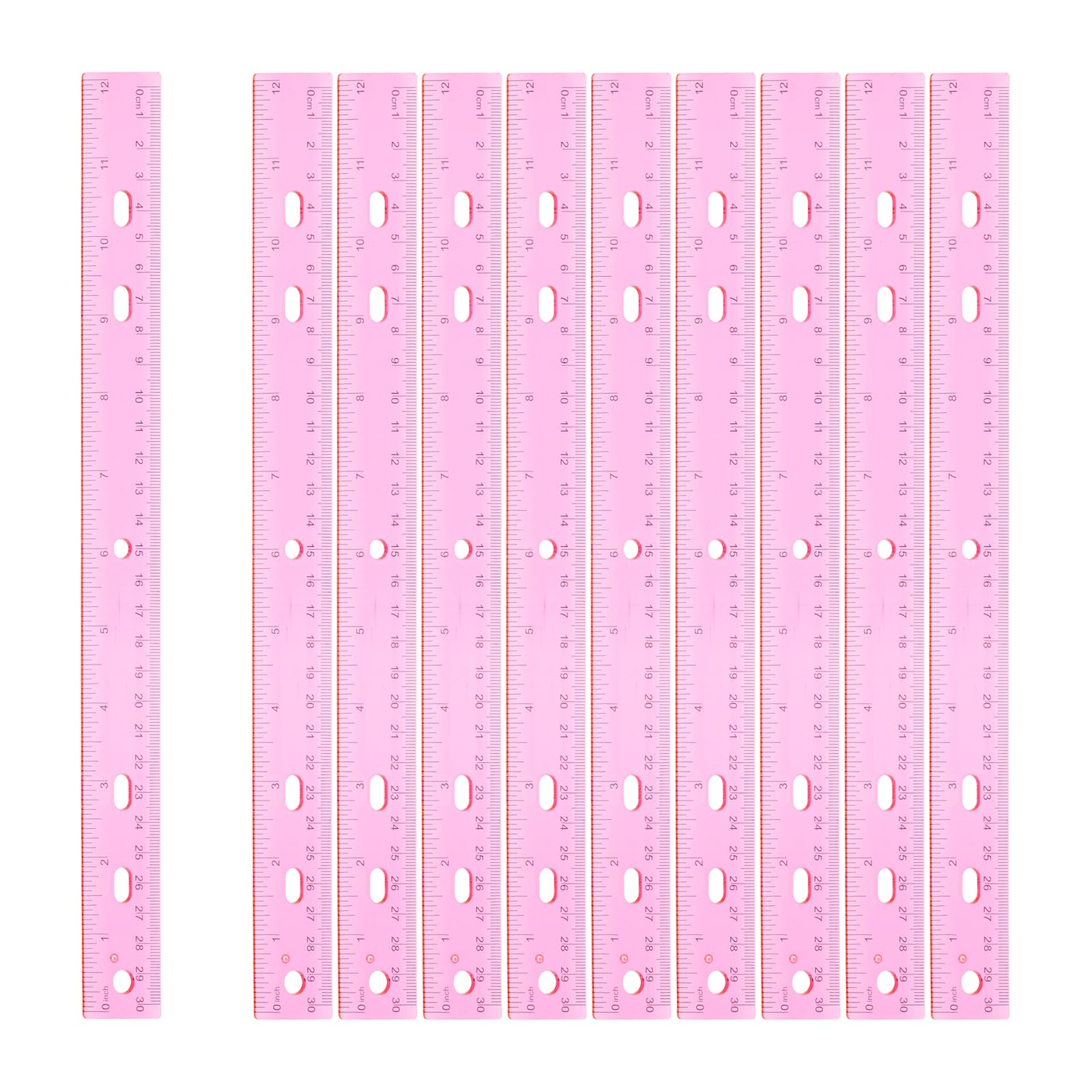 sourcing map 12pcs Plastic Rulers 12" (30cm) Clear Straight Ruler Measuring Tool Inches and Centimeters with Hole for Home Office Classrooms Drafting, Clear Pink