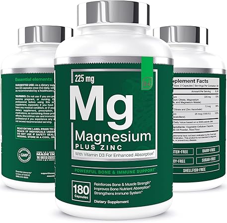 Magnesium Zinc With Vitamin D3 By Essential Elements Immune Bone Support Magnesium Glycinate Citrate Malate Highly Bioavailable 3 Month Supply Amazon Co Uk Health Personal Care