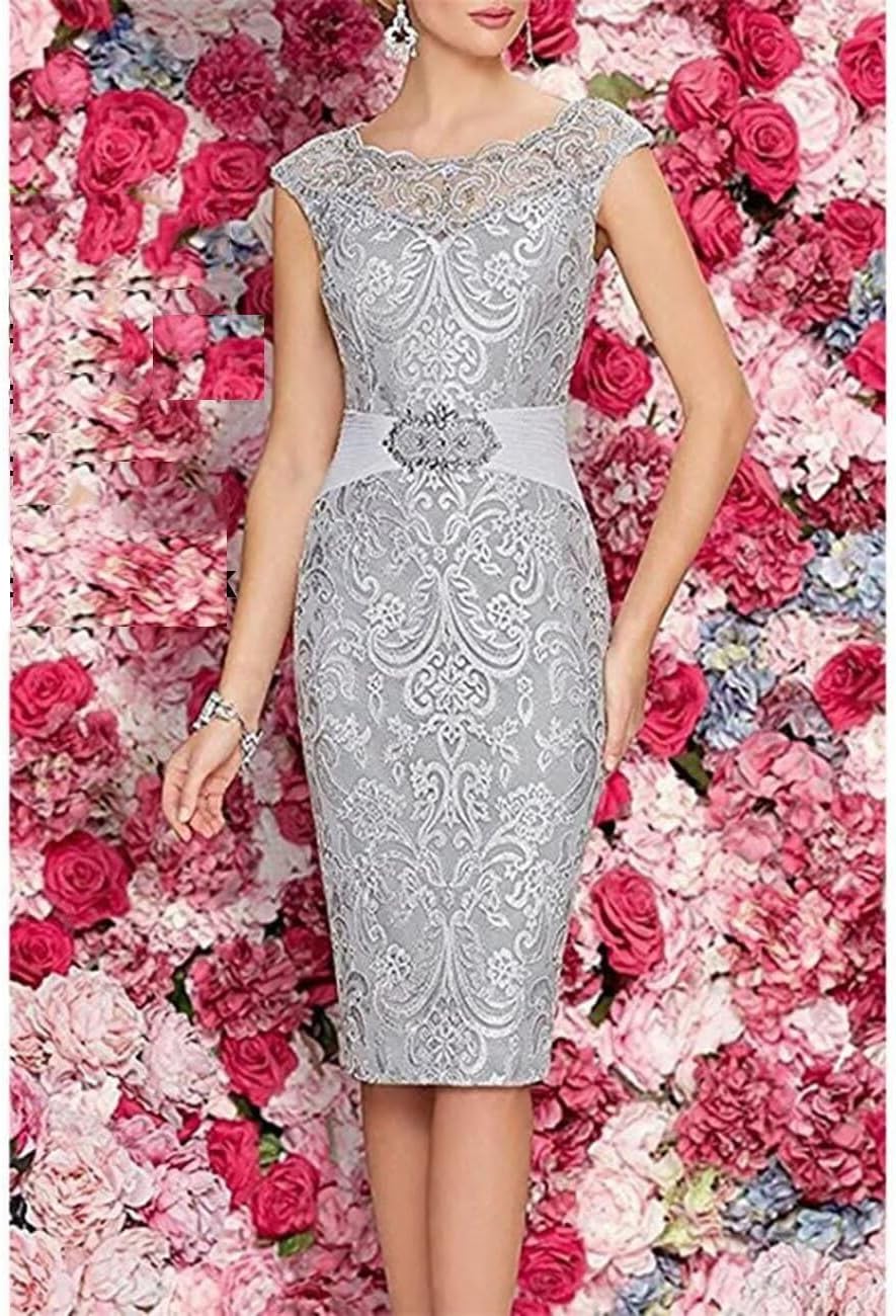 2 Pieces Tea Length Mother of The Bride Dresses with Jacket Lace Appliques Formal Evening Dress for Wedding