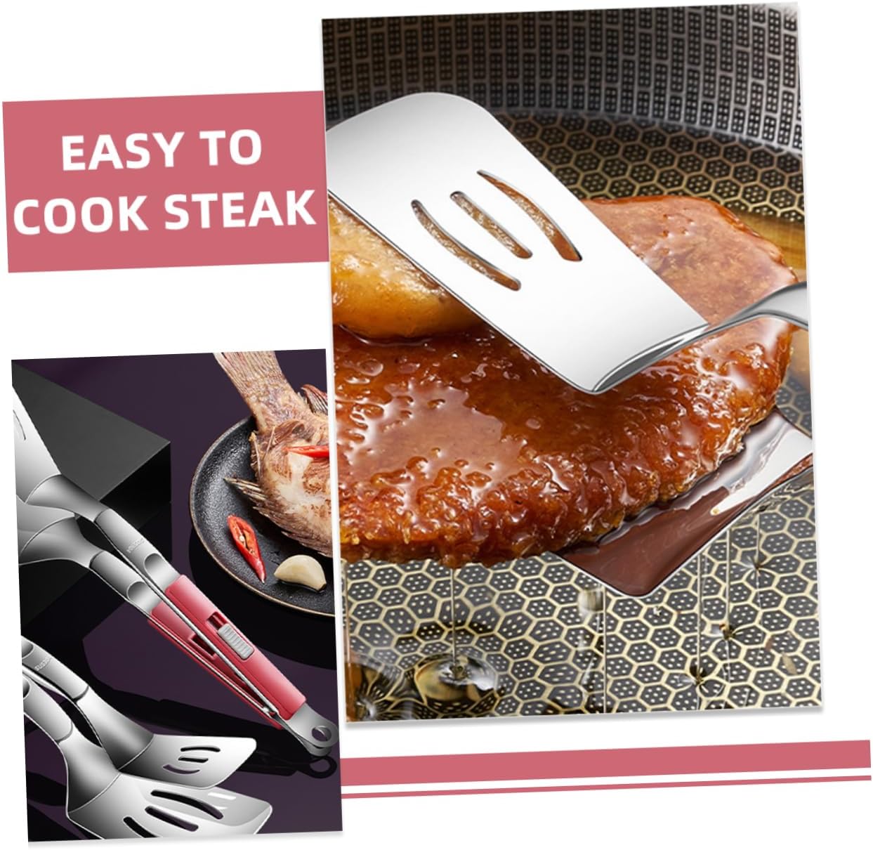 Stainless Steel Spatula Tong Clamp for Grilling and Flipping