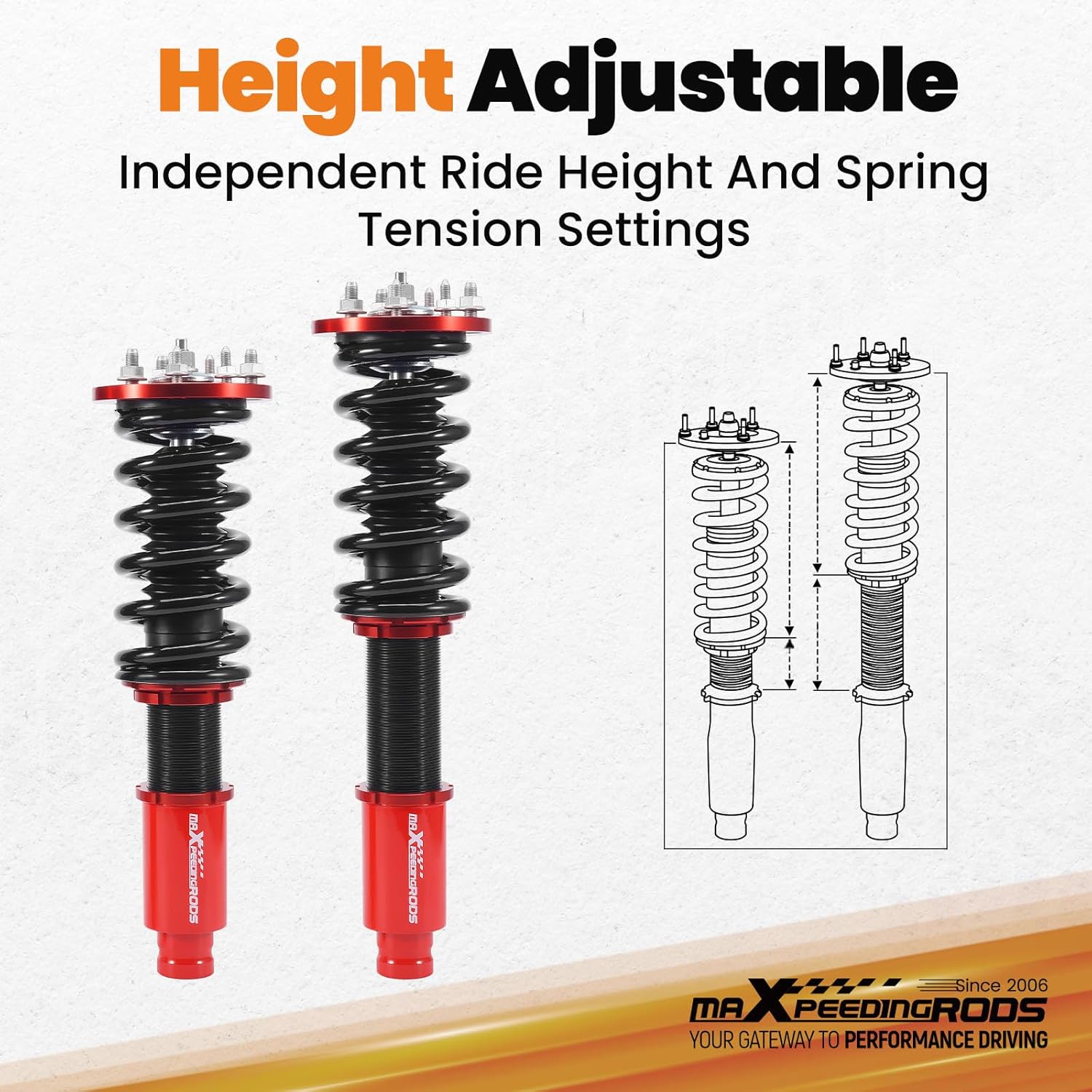 maXpeedingrods Coilovers for Honda Acoord 2008-2012, for Acura TSX 2009-2014, Height Adjustable Coilovers Suspension Kit, Preset Damping Shock Absorber Lowering Kit Red