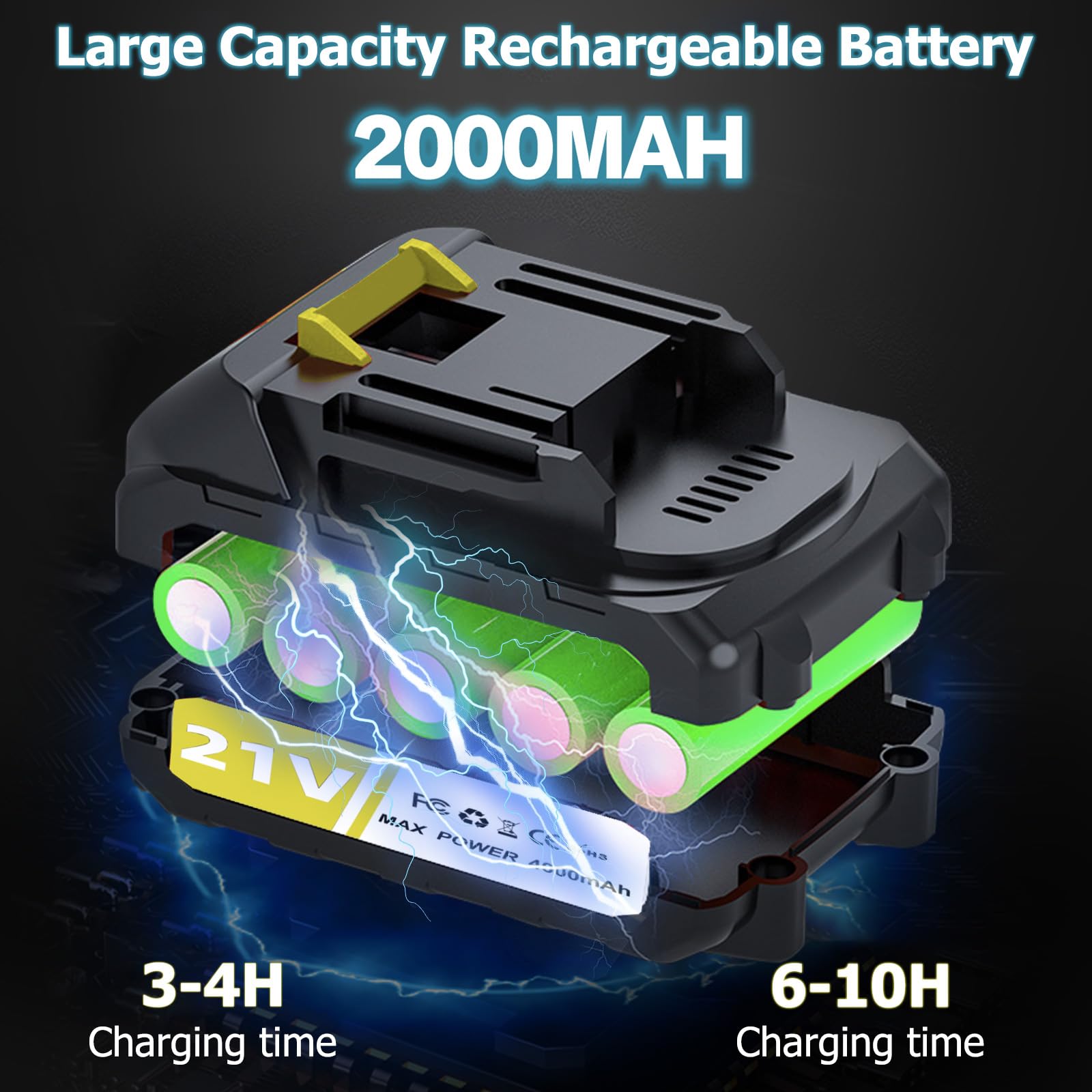 Batería de Reserva Recargable de 21V 2000 mAh para cortacéspedes sin Cable, cortacéspedes telescópicos, cortacéspedes eléctricos compatibles, minisierra eléctrica de Cadena