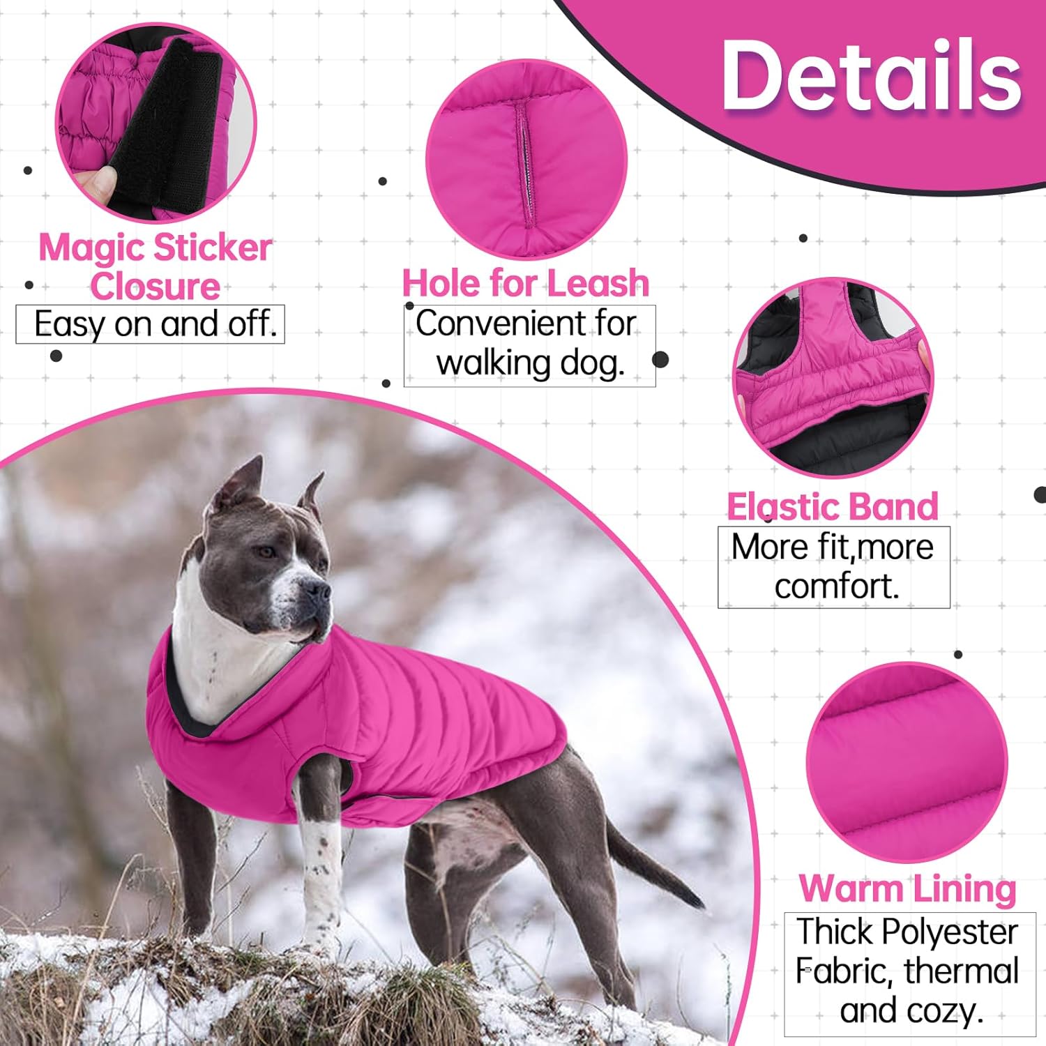 Lelepet Reversible Dog Coat Waterproof Dog Jacket Windproof Puffer Vest for Winter Warm Lightweight Coats for Small Dogs Adjustbale Hook & Loop Pet Apparel with Leash Hole, Shih Tzu, Rose Red, S