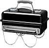 Weber Go-Anywhere Holzkohlegrill/Tragbarer Grill mit klappbaren Beinen Kompaktes Design für Camping und Picknicks Robuste Emaille Präzise Temperaturregelung 42 x 26 cm Grillfläche Schwarz